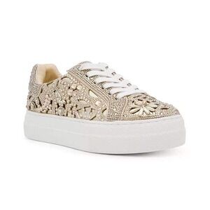 NWB Betsey‎ Johnson SB LENON LT Gold Rhinestone Sneakers Women's Size 6M